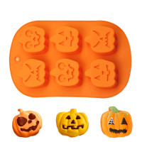 Halloween Silicone Mold, 6-Cavity Pumpkin Silicone Mold, DIY Candy Mold, Chocolate Baking Mold, Non-Stick Wax Melt Resin Mold for Ice Cube, Soap, Pudding, Bread Handmade